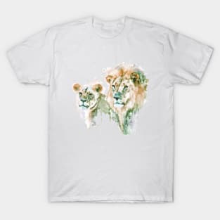 Lion Couple Watercolor Portrait T-Shirt